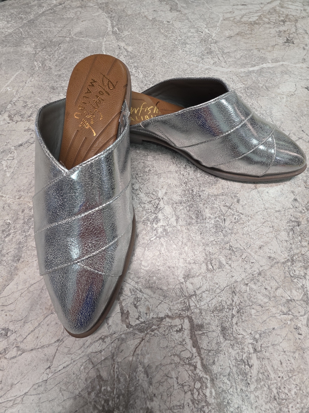 Blowfish Malibu Silver Metallic Slip-On Mules NEW